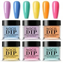 Kit de polvo de inmersión para uñas - 6 colores pastel brillantes de primavera y verano amarillo, rosa, azul. Juego de polvo de inmersión para uñas con base, top coat, activador y brochas de repuesto para arte de uñas DIY, salón de manicura, decoraciones de uñas, uñas acrílicas postizas