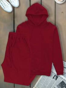 Men Hoodie & Sweatshirt Co-Ords - Maroon - View 1