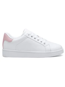 Comfyshoes Women's Fashion Lace Up Comfortable Casual Tennis Sneakers - trắng hồng - Xem 7