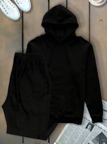Men Hoodie & Sweatshirt Co-Ords - Black - View 1