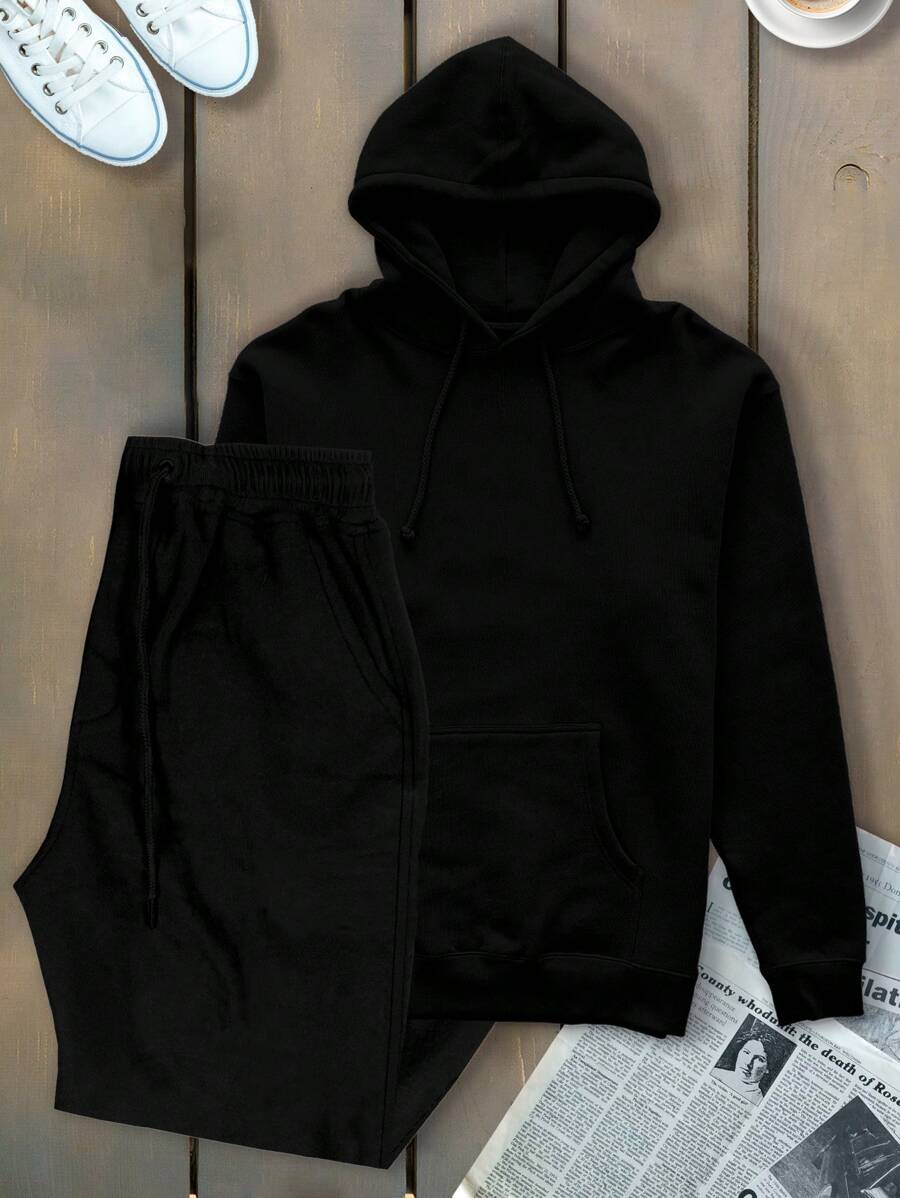 Men Hoodie & Sweatshirt Co-Ords - Black - View 1