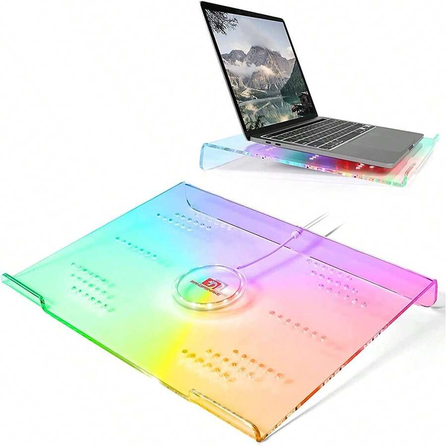 Laptop Stand,366 RGB Backlit,Acrylic Computer Stand Suitable For 17" And Below - White - View 1