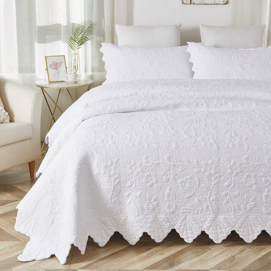 Brandream White Beige Quilts Set Twin Queen King Size Bedspreads