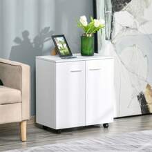 HOMCOM Commode armoire de rangement de bureau meuble de rangement sur roulettes avec 2 portes étagère interne 60 x 35 x 65 cm blanc - Blanc - Voir 1