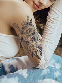 1pc Flower Snake Temporary Tattoo Sexy Waterproof Sweatproof Last For 1-2 Weeks Realistic Herbal Juice Non-Reflective Geometric Faux Black Fake Tattoos For Woman Tattoo Stickers ForBack,Leg,Arm,Chest,Belly, Waist Modernist Body Art