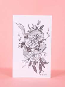 1pc Flower Snake Temporary Tattoo Sexy Waterproof Sweatproof Last For 1-2 Weeks Realistic Herbal Juice Non-Reflective Geometric Faux Black Fake Tattoos For Woman Tattoo Stickers ForBack,Leg,Arm,Chest,Belly, Waist Modernist Body Art