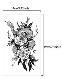 1pc Flower Snake Temporary Tattoo Sexy Waterproof Sweatproof Last For 1-2 Weeks Realistic Herbal Juice Non-Reflective Geometric Faux Black Fake Tattoos For Woman Tattoo Stickers ForBack,Leg,Arm,Chest,Belly, Waist Modernist Body Art
