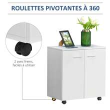 HOMCOM Commode armoire de rangement de bureau meuble de rangement sur roulettes avec 2 portes étagère interne 60 x 35 x 65 cm blanc - Blanc - Voir 8