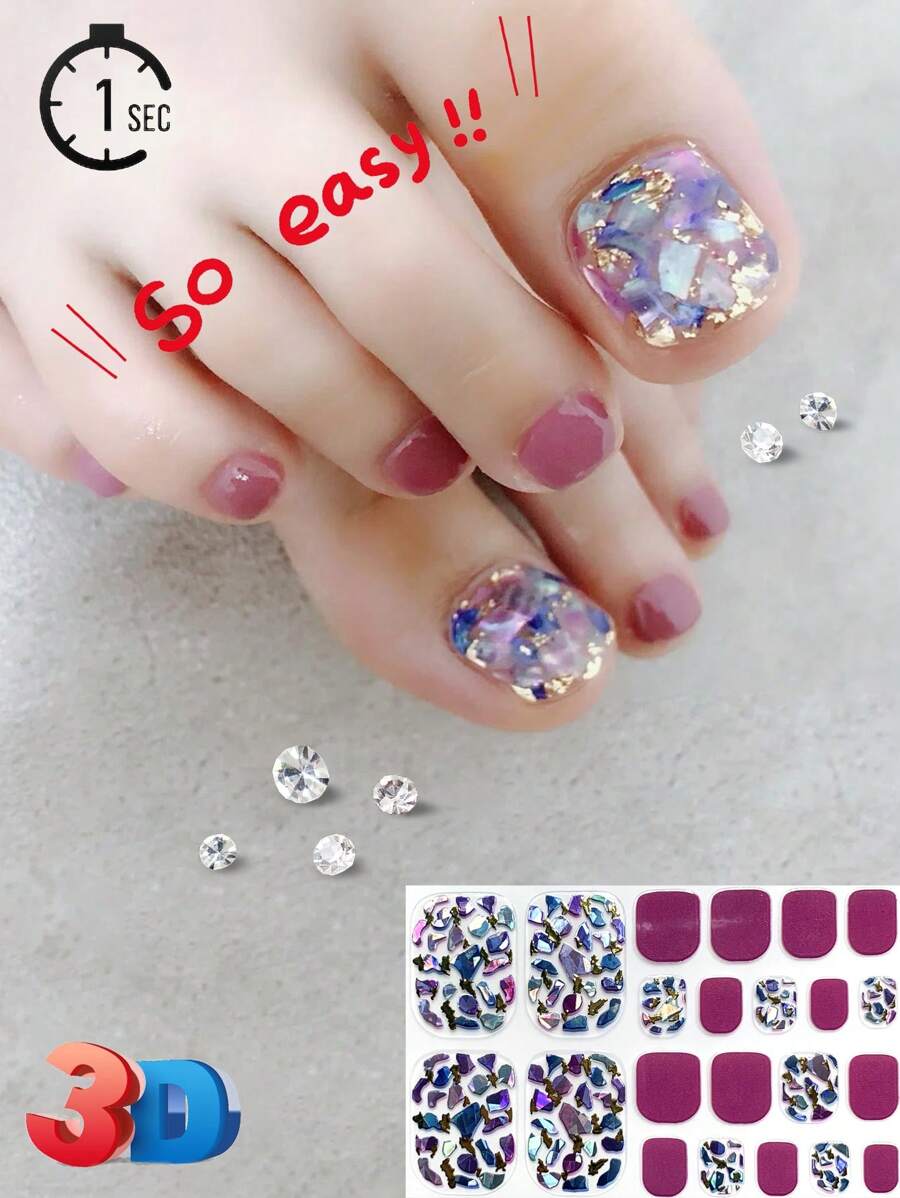 5pcs Colorful Sequin Shell Stickers, 3D Design Nail Art Decals For Women, Suitable For Travel, Party, Manicure - Multicolor - View 1