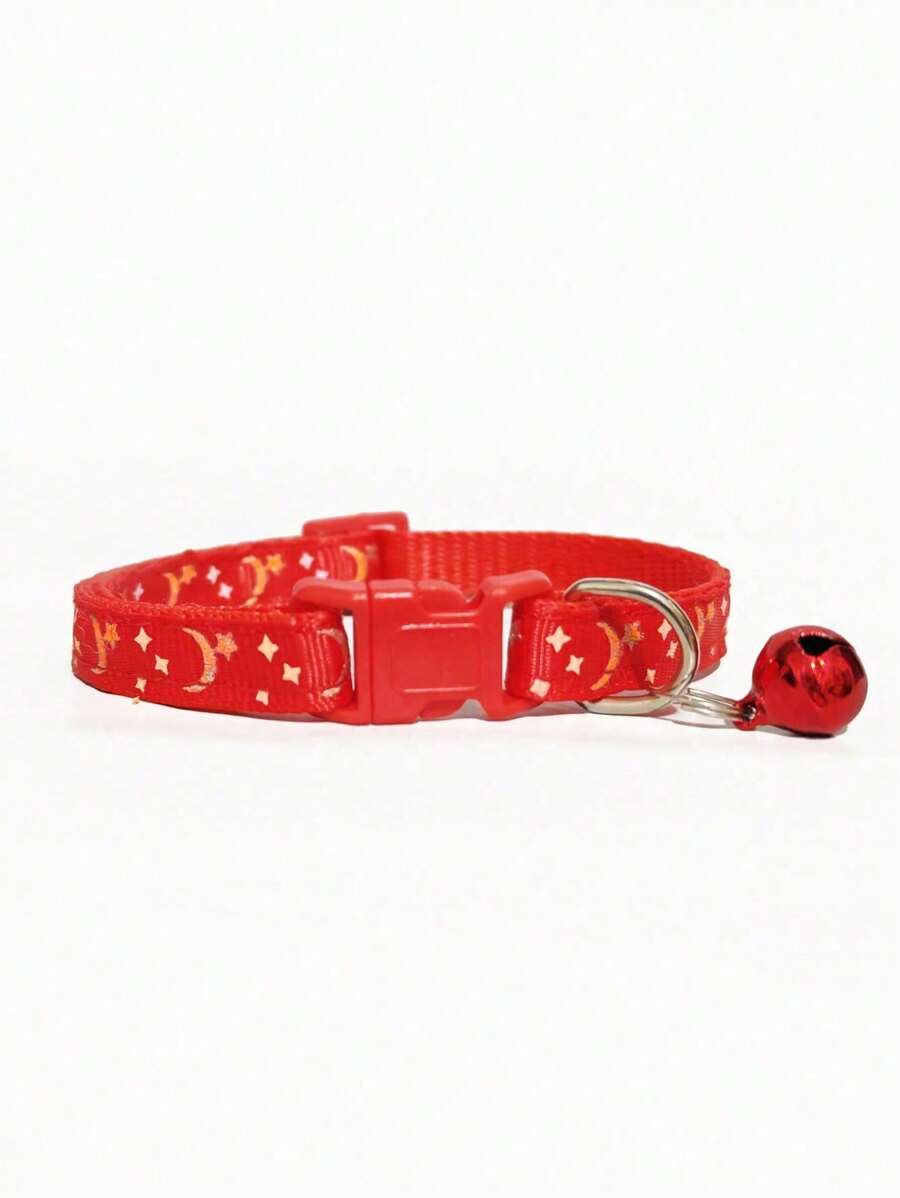 Collier Pour Chat Et Chien Au Design Étoile Et Lune, Avec Boucle Et Sangle Réfléchissante, 1 Pièce