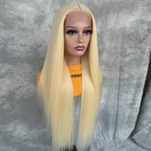 #613 Vàng Tóc giả phía trước Lace Sợi tổng hợp Tóc Nhổ trước Dài Thẳng Vàng Ren Tóc giả Chống nóng Chất xơ Tóc Sợi tổng hợp Ren Mặt trước Tóc giả Ở giữa Phần Glueless Tóc giả Đối với phụ nữ - Vàng - Xem 7