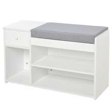 HOMCOM HOMCOM Meuble Chaussures Banc à Chaussures 2 Niveaux Rangement, Niche, tiroir, Coffre intégré avec Coussin Gris Blanc