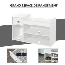 HOMCOM HOMCOM Meuble Chaussures Banc à Chaussures 2 Niveaux Rangement, Niche, tiroir, Coffre intégré avec Coussin Gris Blanc