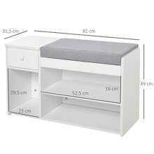 HOMCOM HOMCOM Meuble Chaussures Banc à Chaussures 2 Niveaux Rangement, Niche, tiroir, Coffre intégré avec Coussin Gris Blanc