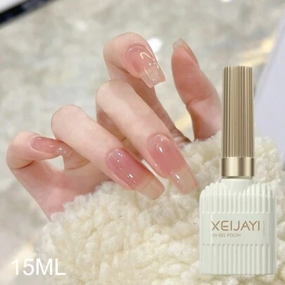 XEIJAYI 1瓶15毫升布丁牛奶粉色凝胶指甲油，纯色UV凝胶指甲油，适合专业人士和初学者美甲DIY，15毫升