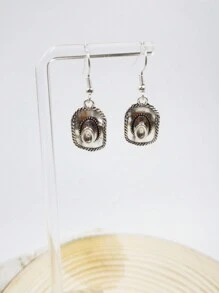 1pair Dallas   Cowboy Hat &Boots  Dangle Earring For Women,Retro Style - Antique Silver - View 5