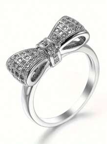 Bague De Promesse Élégante Pour Femmes, Nœud Papillon En Zircone Cubique Plaqué Argent, Bijoux De Mariage Et D'engagement
