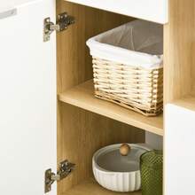 HOMCOM Dispensa da Cucina in Truciolato e Legno di Pino con Armadietti, Cassetti, Ripiani Regolabili e Appendino, 93x40x180 cm, Bianco e Color Legno - Multicolore - Visualizzare 9