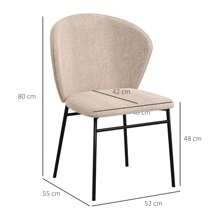 HOMCOM Lot de 2 chaises de salle à manger chaise de cuisine en tissu aspect lin avec pieds en métal noir dim. 52L x 55l x 80H cm - beige - Marron - Voir 3