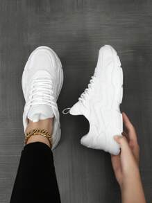 Women's Casual Sports Shoes, Versatile Mesh Breathable Chunky Sneakers, Leather Patchwork Lightweight Running Shoes, Fashionable Personalized Student Jogging Shoes, Outdoor Street Party Lolita Sequin Mesh Sneakers, New Lightweight Breathable Walking Shoes For Women, Hollow Perforated Running Shoes For 4 Seasons