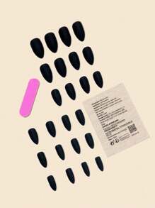24pcs Black Matte Almond-Shaped False Nails With Pointed Tips, Jelly Glue And Nail File Included Press On Nails Nail Supplies