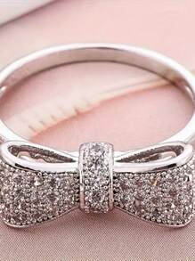 Bague De Promesse Élégante Pour Femmes, Nœud Papillon En Zircone Cubique Plaqué Argent, Bijoux De Mariage Et D'engagement