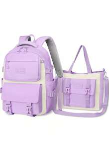 IFORU Juego 2 mochilas Mochilas Fashion para Mujer Conjunto de bolsa Mochila con 2 piezas Mochila multifuncional diferentes tamaños, iforu Estilo Coreano Juvenil Fashion Mujer Estudiante universitaria Mochila, Con Cierre Mochila Antirrobo, mochila para laptop mochila impermeable - Morado - Ver 6