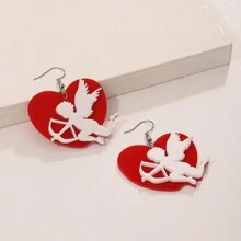 1 对丘比特红心亚克力吊坠耳环，配不锈钢挂钩，情人节、周年纪念礼物