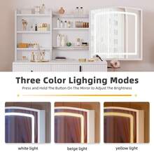 Vanity Table Set Makeup Dressing Desk W/ Stool Lighted Sliding Mirror 4 Drawers 3 Lighting Modes Comfortable Chairs - 白色 - 查看 6