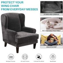 Wing Chair Covers Stretch 2Pcs/Set Wingback Armchair Chair Cover Slipcover Sofa Protector For Home Decoration - Dark Grey - View 4