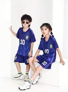 Conjunto Uniforme De Fútbol Con Playera Y Short Para Niños - Morado - Ver 9