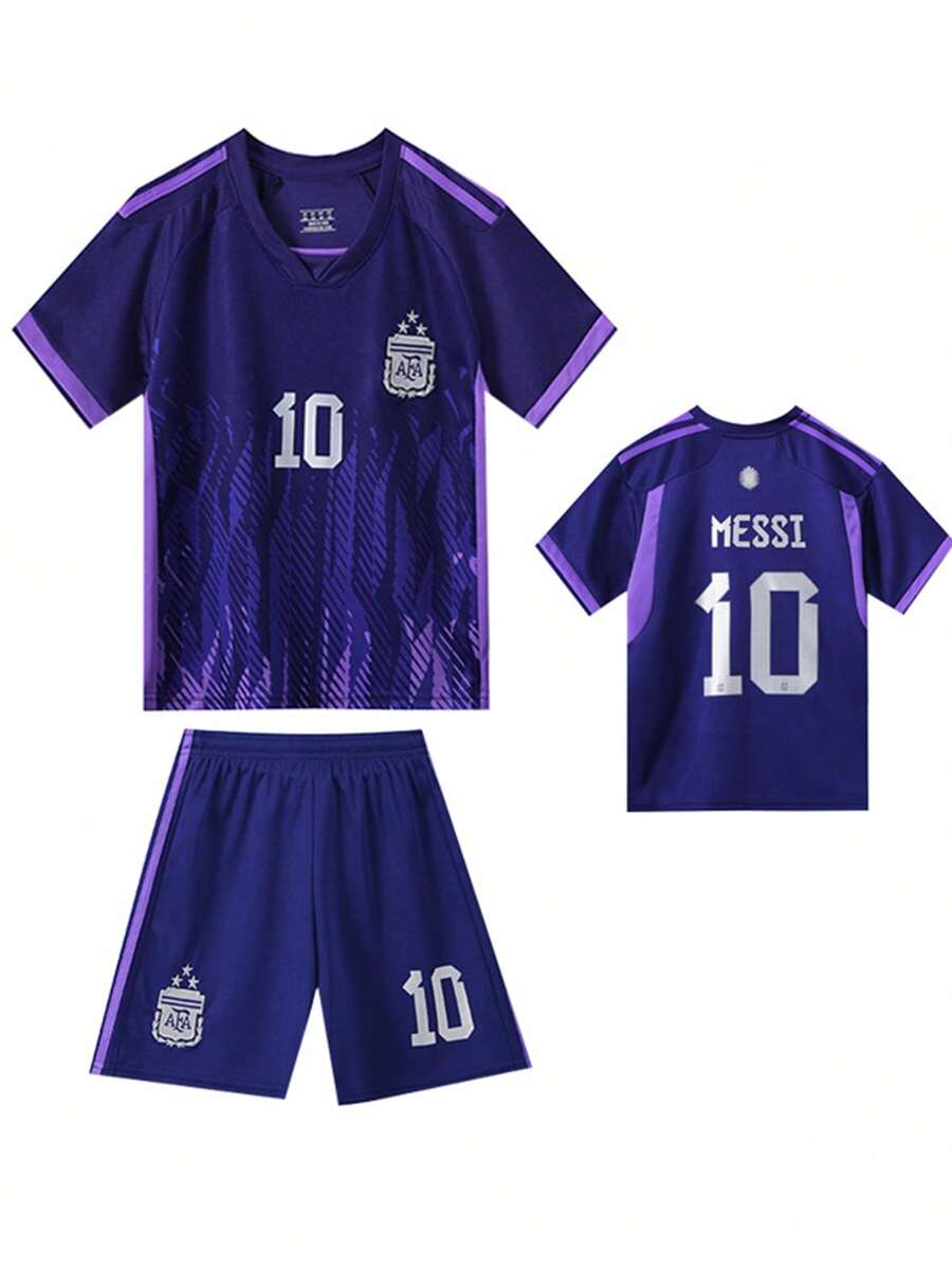 Conjunto Uniforme De Fútbol Con Playera Y Short Para Niños - Morado - Ver 1