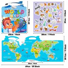 Reusable Sticker Book For Toddlers 2-4, Puffy Sticker Travel Toys For Kids Preschool Learning Activities Busy Book, Removable Stickers For Fashion Activity,Creative Sticker Story Books- World Map - Multicolor - View 3