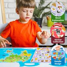 Reusable Sticker Book For Toddlers 2-4, Puffy Sticker Travel Toys For Kids Preschool Learning Activities Busy Book, Removable Stickers For Fashion Activity,Creative Sticker Story Books- World Map - Multicolor - View 5