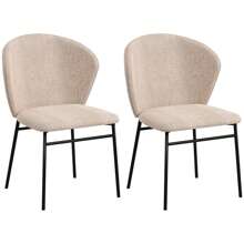 HOMCOM Lot de 2 chaises de salle à manger chaise de cuisine en tissu aspect lin avec pieds en métal noir dim. 52L x 55l x 80H cm - beige - Marron - Voir 5