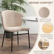 HOMCOM Lot de 2 chaises de salle à manger chaise de cuisine en tissu aspect lin avec pieds en métal noir dim. 52L x 55l x 80H cm - beige - Marron - Voir 7