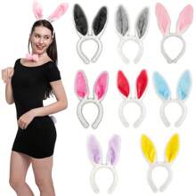 1 cái Băng đô tai thỏ hóa trang cho tiệc hóa trang Halloween dành cho nữ, băng đô tai thỏ, băng đô cài tóc hình tròn - Nhiều màu - Xem 1