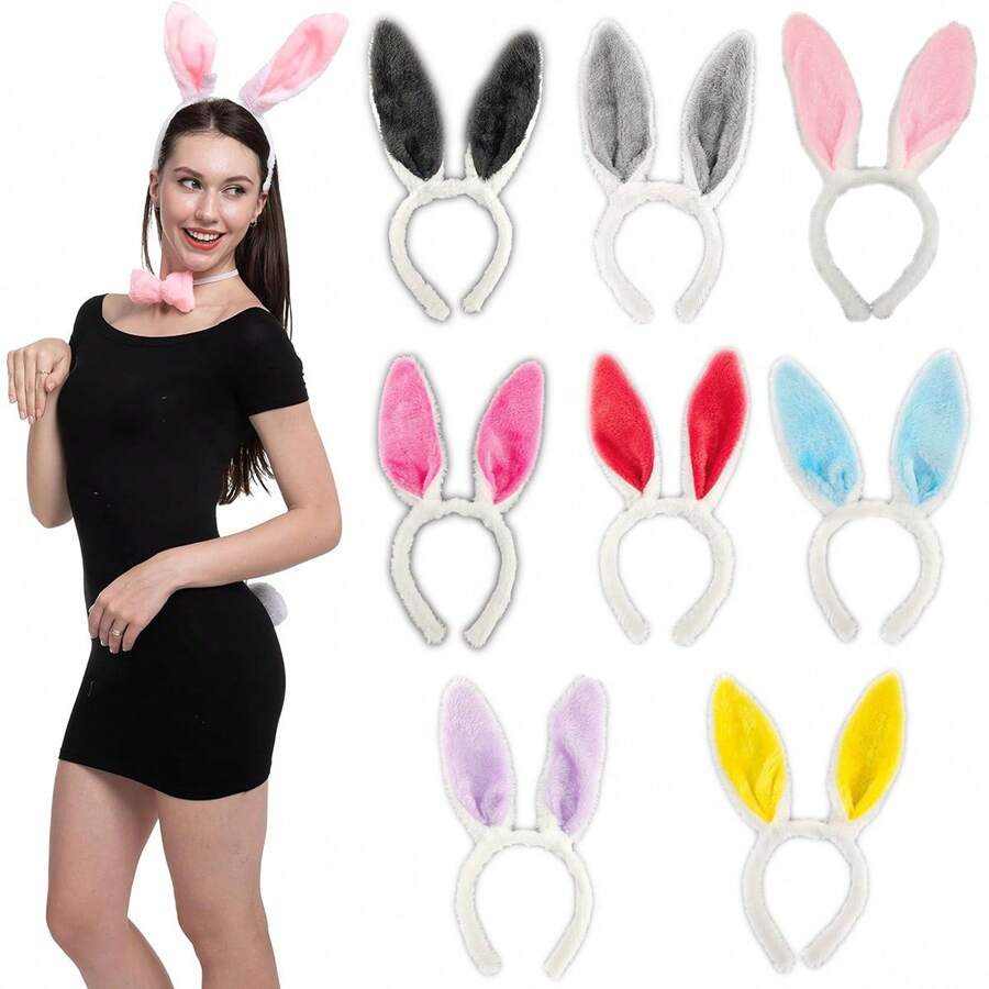 1 cái Băng đô tai thỏ hóa trang cho tiệc hóa trang Halloween dành cho nữ, băng đô tai thỏ, băng đô cài tóc hình tròn - Nhiều màu - Xem 1