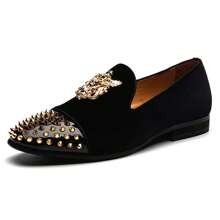 Men Loafers Velvet Loafers Shoes And Wedding Shoes For Men Party Shoes - màu đen - Xem 3