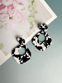 1對波西米亞風格歐洲法式中空牛角形/菱形/圓形獨特耳環 - 黑與白 - 查看 4