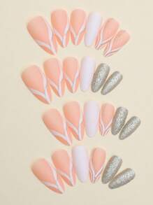 Almond striped nails 24 pcs