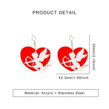 1 对丘比特红心亚克力吊坠耳环，配不锈钢挂钩，情人节、周年纪念礼物