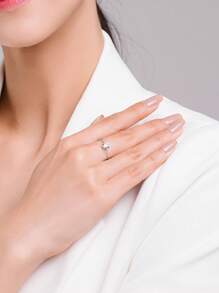 1 件独特链条锆石可调节拇指戒指女士 S925 纯银精美女士珠宝礼物 - 銀色 - 查看 7