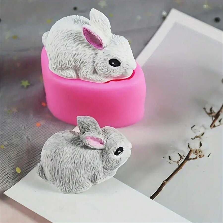 1PC/Khuôn silicon hình thỏ 3D. Nến, thạch cao, Khuôn trang trí - Hồng - Xem 1