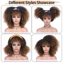 14英寸黃色漸層短捲髮假髮帶劉海小卷女士合成纖維頭髮耐熱替代品假髮時尚炸彈卷假髮 - 黃色 - 查看 3