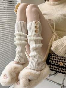 女士暖腿套、針織羊毛靴套 - 白色 - 查看 1