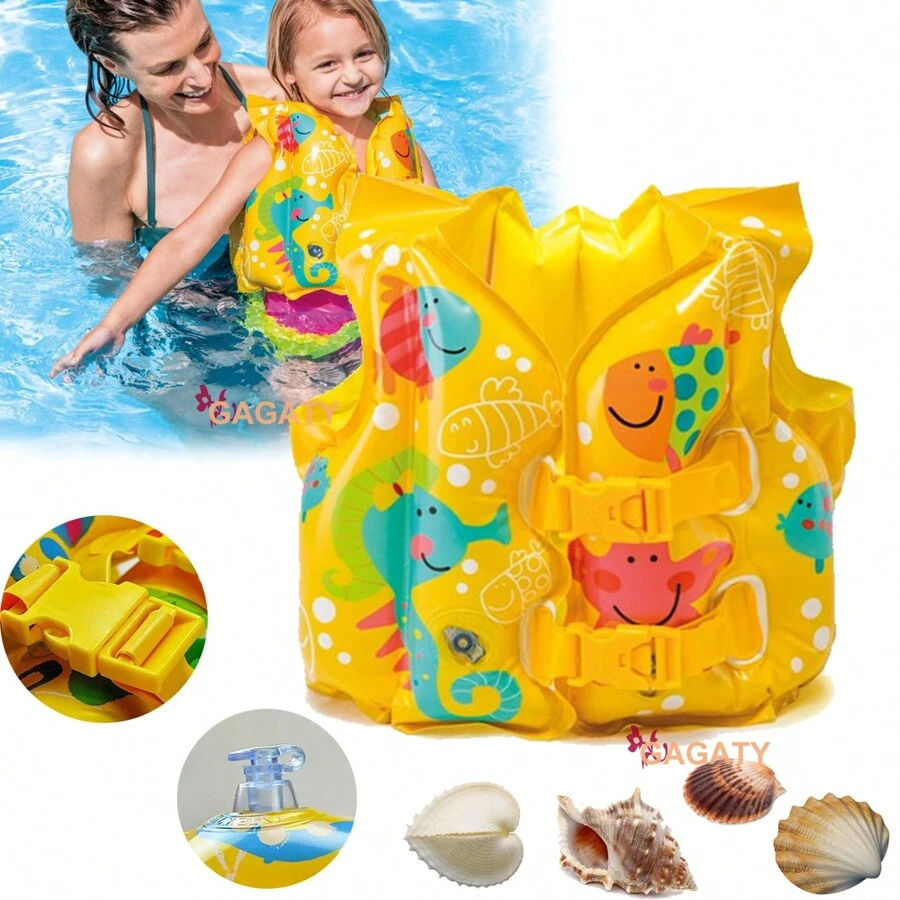 Chaleco Flotador Inflable Niños Chalecos Salvavidas Animados,Chaleco Salvavidas para niños,Chaleco de Natación para Niños con Mangas, Chaqueta de Natación con Correa Ajustable de Dibujos Animados, Flotadores de Piscina para Niños - Amarillo - Ver 1