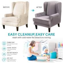 Wing Chair Covers Stretch 2Pcs/Set Wingback Armchair Chair Cover Slipcover Sofa Protector For Home Decoration - Grey - View 6