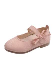 1 Par De Zapatos Planos Rosa Con Lazo Elegantes Y Lindos Para Niñas, Versátiles, Casuales, Ligeros Y Simples - Rosa - Ver 1