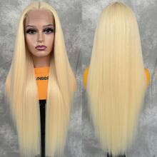 #613 Vàng Tóc giả phía trước Lace Sợi tổng hợp Tóc Nhổ trước Dài Thẳng Vàng Ren Tóc giả Chống nóng Chất xơ Tóc Sợi tổng hợp Ren Mặt trước Tóc giả Ở giữa Phần Glueless Tóc giả Đối với phụ nữ - Vàng - Xem 9